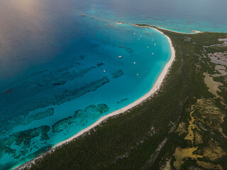 aerial view of boats anchored in a bay