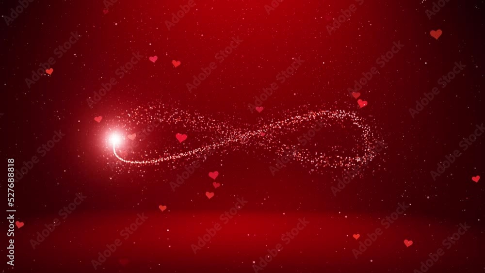 Poster infinite symbol with hearths loop animation background.