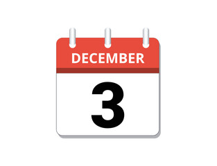 December, 3rd calendar icon vector
