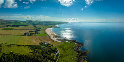 Aerial view of the firth of Clyde near Glasgow on the west coast of Scotland showing the isles of cumbrae and hunterston power station