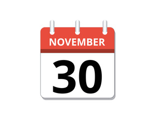 November, 30th calendar icon vector
