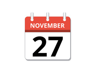November, 27th calendar icon vector