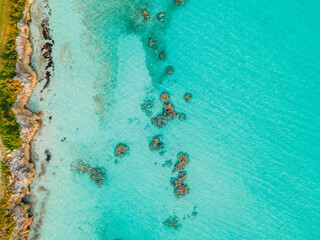 Top down drone shot of a reef in the Bahamas.