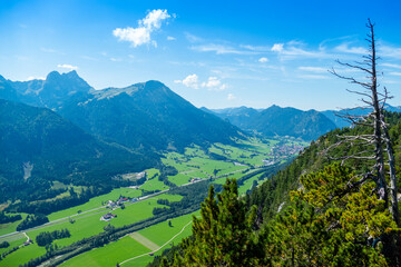Panoramic view from castle Falkenstein during summer, close to Pfronten and Füssen, Allgäu Bavaria Germany