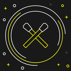 Line Burning match with fire icon isolated on black background. Match with fire. Matches sign. Colorful outline concept. Vector