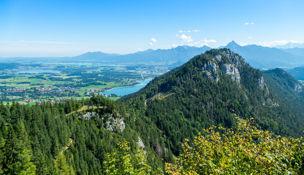 Panoramic view from castle Falkenstein during summer, close to Pfronten and F&uuml;ssen, Allg&auml;u Bavaria Germany	