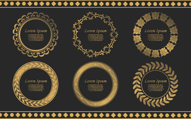 gold circle frame wreath collection. Circular baroque pattern. Round floral ornament. Vintage Frames. Greeting card. Wedding invitation. retro style