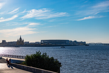 NIZHNIY NOVGOROD, RUSSIA - AUGUST 18, 2022: The Spit (Strelka) of Nizhny Novgorod with Football...