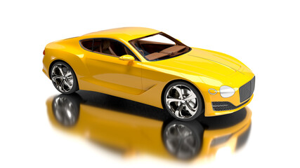 3d render super car with feflection yellow car isolated in white backgrounda