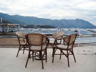 Street Cafe. tables in a cafe on the beach in the evening