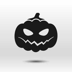 Jack lantern vector icon. Black vector pumpkin with scary smile isolated on white background. Best for seamless patterns, decoration,  and your design.