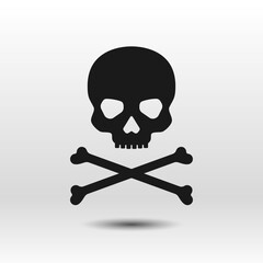Jolly roger vector icon. Black vector skull and bones isolated on white background. Best for seamless patterns, decoration,  and your design.