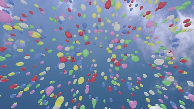 Color Balloons rising up to the sky 3D animation.
