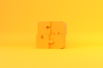 United four puzzles on a yellow background. 3d rendering illustration