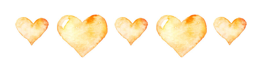 Yellow watercolor hearts. Background design.