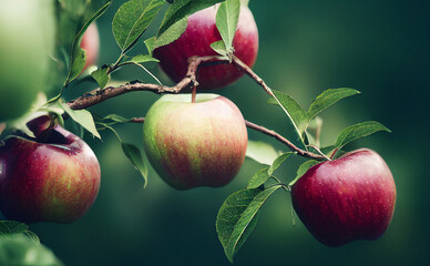 Apples on a branch of an apple tree close-up.