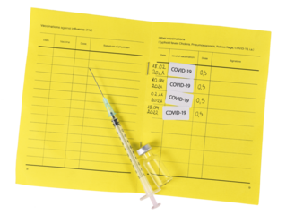 Concept for Corona virus booster vaccination showing vaccine passport with 4 entries on transparent background