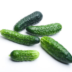 Ripe fresh green cucumber isolated on a white background