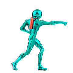 retro astronaut doing some karate move rear view