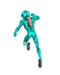 retro astronaut is flying rear view