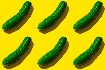 green cucumber pattern on yellow background pop art design