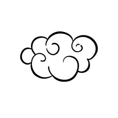 Vector black and white abstract hand-drawn ornate cloud. Tattoo style. Vector illustration in outlines isolated on white.