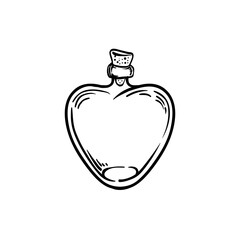 Magic potion. black bottle. Vector illustration isolated on white. Spirituality, occultism, chemistry, magic tattoo concept.