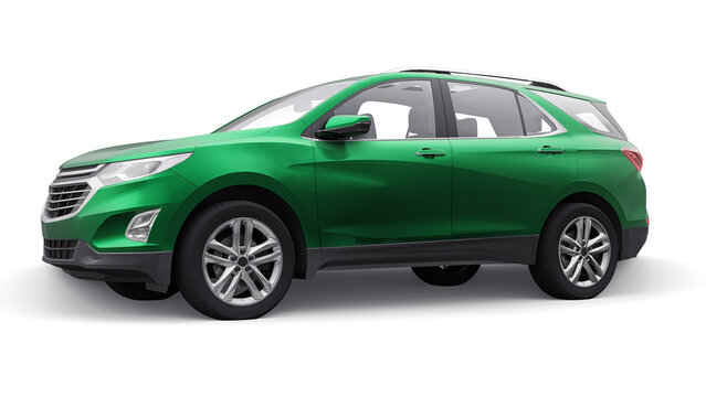 San Diego. USA. January 3, 2022. Chevrolet Equinox 2017.  green mid-size city SUV for a family on a white background. 3d rendering.