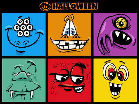 Halloween holiday cartoon monsters characters set