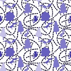 Fototapeta premium Animals and trees seamless autumn spring summer forest pattern for kids clothes and wrapping paper and fabrics