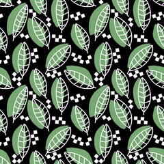 Simple floral seamless leaves line art silhouette pattern for wrapping paper and fabrics and linens