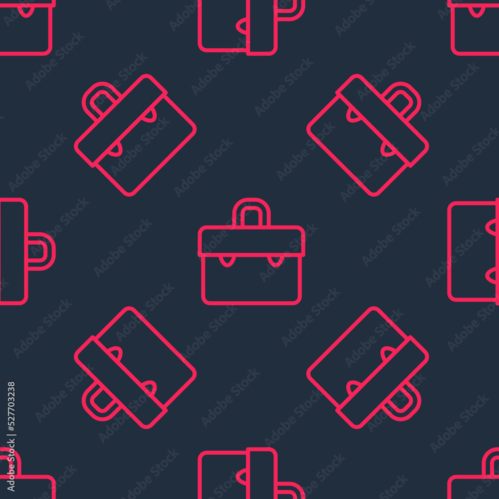 Poster Red line Briefcase icon isolated seamless pattern on black background. Business case sign. Business portfolio. Vector