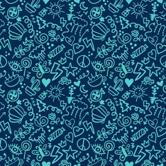 Chalkboard doodle cartoon seamless back to school pattern for kids clothes print and wrapping paper
