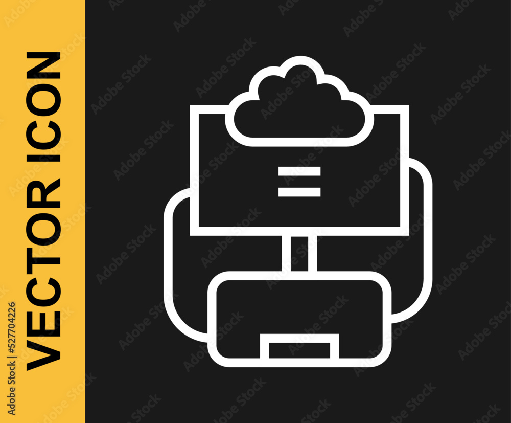Aufkleber white line cloud database icon isolated on black background. cloud computing concept. digital servic
