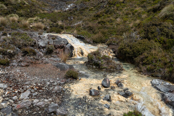 The Silica Rapids on the slopes of Mount Ruapehu in the Tongariro National Park, Manawatu-Whanganui district, New Zealand. 