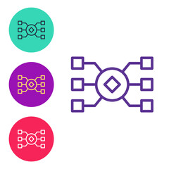 Set line Neural network icon isolated on white background. Artificial intelligence AI. Set icons colorful. Vector