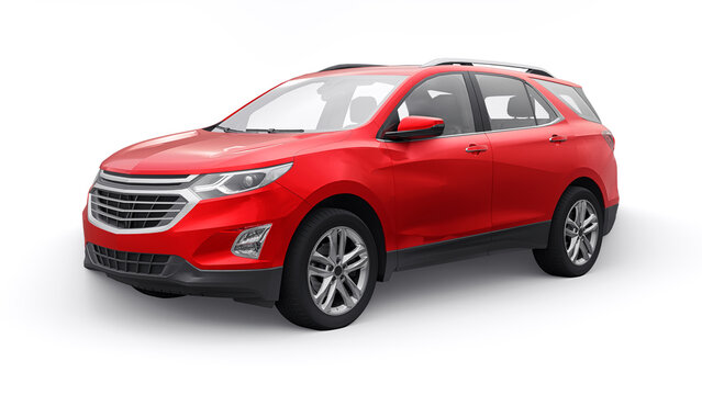 San Diego. USA. January 3, 2022. Chevrolet Equinox 2017. Red mid-size city SUV for a family on a white background. 3d rendering.