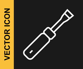 White line Screwdriver icon isolated on black background. Service tool symbol. Vector