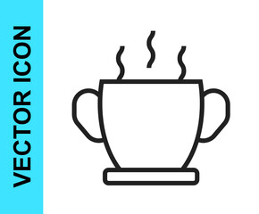 Black line Bowl of hot soup icon isolated on white background. Vector