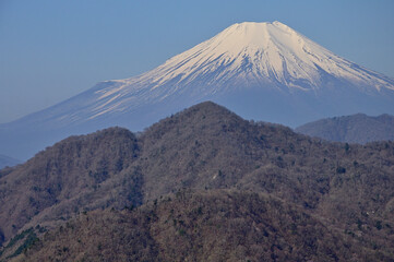 Fototapeta premium 丹沢の丹沢主稜 大室山より望む富士山 丹沢 大室山より富士山、その手前左が畦ヶ丸、右が菰釣山、手前が善六山 