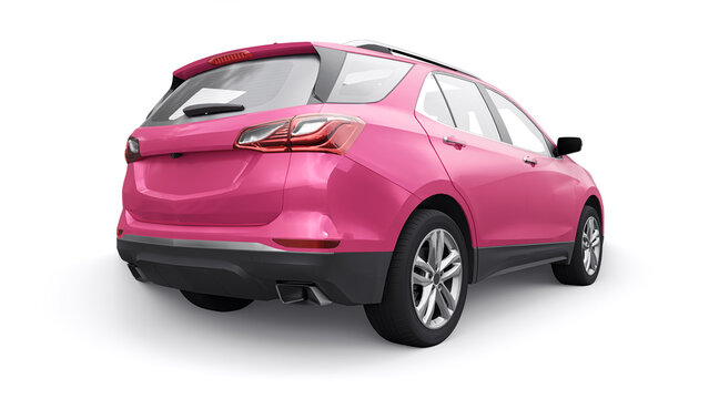 San Diego. USA. January 3, 2022. Chevrolet Equinox 2017. Pink mid-size city SUV for a family on a white background. 3d rendering.