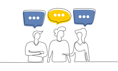 Vector illustration, single line, businessmen discuss social network, news, social networks, chat, dialogue speech bubbles vector
