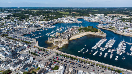 Aerial view of Concarneau, a medieval walled city in Brittany, France - Fortified island in the...