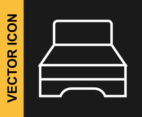White line Big bed for two or one person icon isolated on black background. Vector
