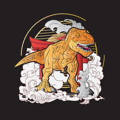 dinosaur design illustration with japanese style background