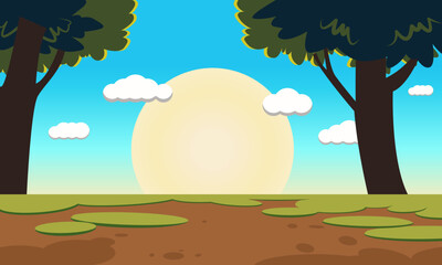 animated background. 2 trees with sun clouds. vector. illustration