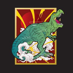 dinosaur design illustration with japanese style background