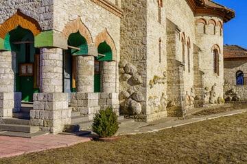 Stone columns as an element of ancient classical architecture. Background or backdrop