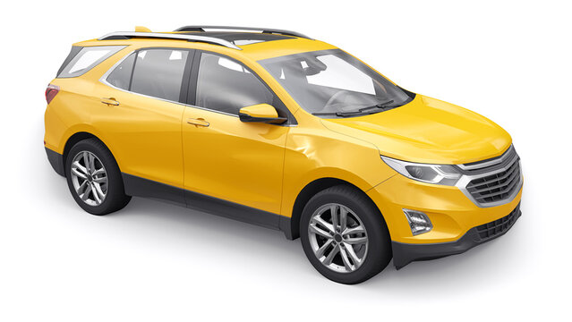 San Diego. USA. January 3, 2022. Chevrolet Equinox 2017. yellow mid-size city SUV for a family on a white background. 3d rendering.
