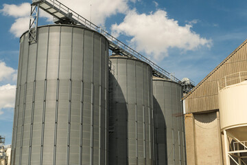 Steel tank containing food products. Grain silo.